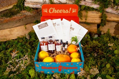 Shaker & Spoon is a monthly subscription that delivers artisanal craft cocktails to the receipient’s home. Each box arrives with three original recipes designed around one variety of liquor with enough ingredients (syrups, bitters, mixers, and garnishes) to make 12 drinks—four from each recipe. Alcohol is not included. Pricing is $50 for a month-to-month subscription or $135 for three months, $250 for six months, or $480 for 12 months; shipping is available in the U.S.