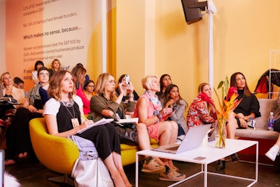 At the third Girlboss Rally, held in Los Angeles in April, sponsor Google Chromebook hosted a series of intensive sessions on ways its new technology can benefit small businesses. Signage on the walls discussed gender inequality in the start-up community.