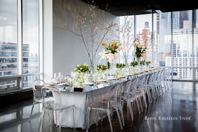 An upscale arrangement for an industry event at the Glasshouse