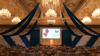 Draped Stage To Ceiling With Lighting And Video