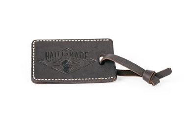 Handcrafted customizable leather luggage tags handmade in Haiti fight child slavery