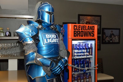 A 'Bud Knight' guarded the Cleveland Browns Victory Fridges, which were unlocked at local bars and FirstEnergy Stadium when the team won their first game in nearly two years in August.