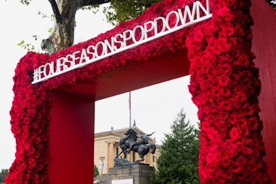 A massive frame of red roses sat next to the famous Rocky statue at the Philadelphia Museum of Art.