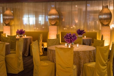 Gold was also the main color for HBO’s Golden Globes party in 2018 as a nod to the award show’s 75th anniversary. Orchid was used as an accent color throughout the party space.