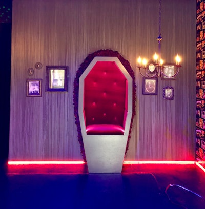 Upon entering, guests have the chance to pose for selfies in an upright, well-lit coffin.