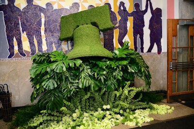 Inside the entryway to the historic school sat a large topiary in the shape of the Liberty Bell.