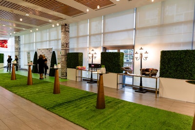 The gala’s cocktail reception featured a turf carpet in lieu of a traditional red carpet. A silent auction included dog and cat beds created by Toronto designers.