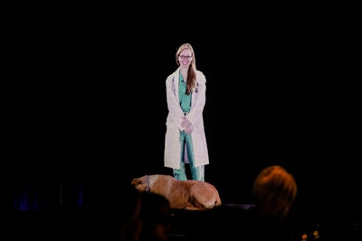 A hologram projected a live broadcast of a veterinarian and her patient from the Ontario Veterinary College.
