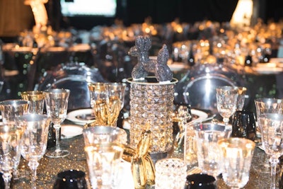 Tables featured bedazzled dog centerpieces that rotated. The centerpieces were also auctioned off to the highest bidders and included restaurant vouchers.