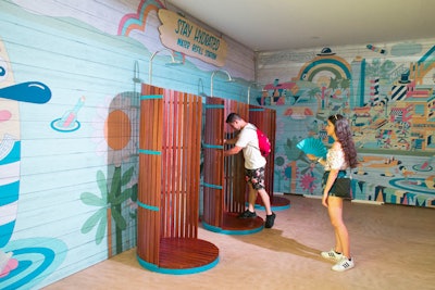 The brand continued to activate at festivals including Panorama, where it showcased an island-theme experience. The activation provided a fresh take on water refill stations, with three that resembled outdoor showers. The space also featured a custom mural with colorful, cartoon illustrations depicting New York.