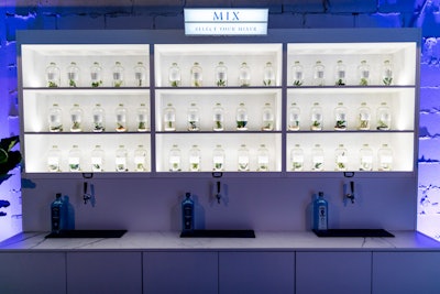 The first D.I.Y. station is the mixing wall, which offers three infused tonics for guests to pour. Ingredients, which are displayed in labeled jars, change weekly.