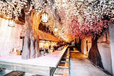 This year, Drink Company partnered with the National Cherry Blossom Festival for its second annual cherry blossom pop-up bar, which served thematic cocktails in eye-popping rooms inspired by cherry blossoms, Tokyo streets, and Japanese pop culture. The bar had a canopy created with some 90,000 cherry blossoms.