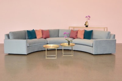 Furniture rental company Taylor Creative’s new Crosby collection combines simplicity and luxury. With a velvet texture, the three-piece sofa comes in grey and white and can be configured in multiple ways to suit an event. The intimate seating nook is available from the New York location for $350 per piece for a five-day rental.