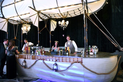 The cocktail reception in the hotel mezzanine featured a 24-foot boat bar inspired by Burning Man.