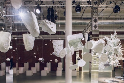 Oculus hosted a V.I.P. launch party for the Oculus Go headset in May in New York. Burmaster and her team oversaw the creation of a giant sculpture with 376 items that were hand strung from the ceiling. The all-white items reflected the content the headset offers.