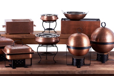 Antique copper service collection, price varies per item, available in the mid-Atlantic and New England region from Party Rental Ltd.
