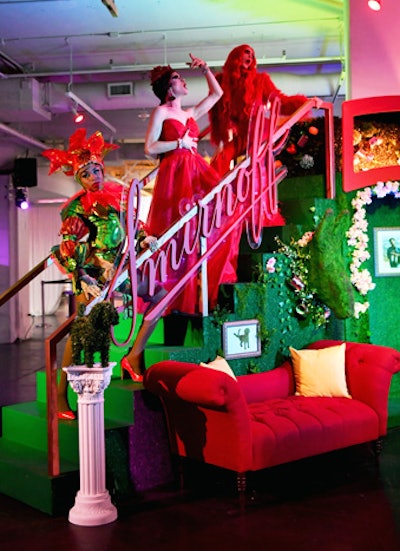 Another branded area was Party With the Fun, a partnership with Smirnoff. The space was intended to just be a fun party filled with lush topiaries, dancing drag queens, including Anita Procedure and Gigi Goode, and plenty of vodka.
