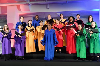 A Different Tune featured musical performances from local Los Angeles choirs who use music and song to unify people from all backgrounds. A collaboration with Glaad, the room aimed to amplify underrepresented voices with performances from the Trans Chorus of Los Angeles and Tonality (pictured).