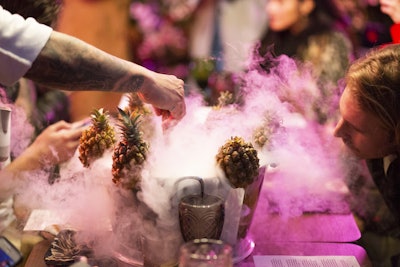 The entire dinner was designed to encourage social sharing, with a visually striking pineapple-infused 'fountain of youth' cocktail made with liquid nitrogen.