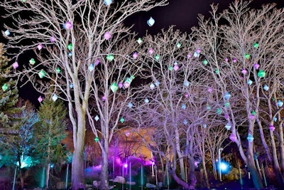 A section of the park features trees with hanging ornaments programmed to flow like the aurora lights.