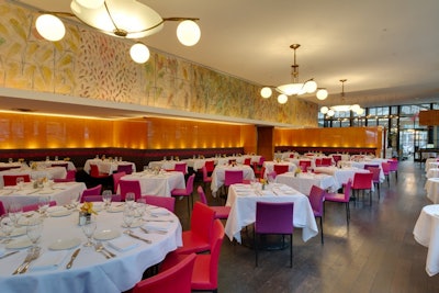 The interior dining room overlooks Bryant Park