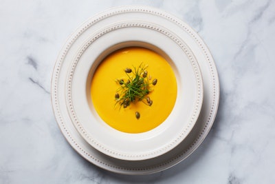 The three-course meal, catered by the Beverly Hilton, will start with a sweet potato Vichyssoise with wild micro chives, golden leeks, organic garnet yams, and roasted pepita.