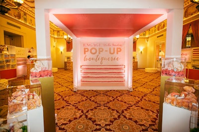 At the 2016 event, Gifts for the Good Life created a pop-up 'boutiquerie' where guests could customize their welcome gifts. Miami-based event design company the Gilded Group collaborated on the area's design and provided the rentals, florals, and branded carts for the space that showcased the sunset coral color.