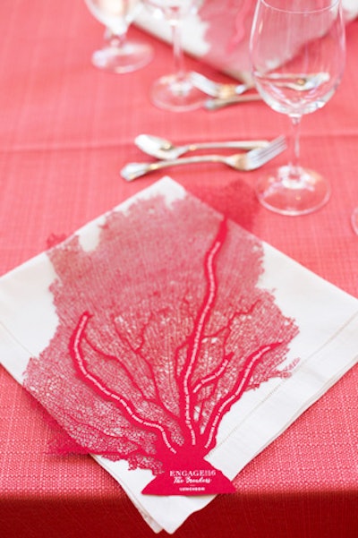 For the beach club luncheon, delicate laser-cut menu cards shaped like sea fan coral sat at each place setting.