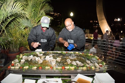 Oyster shucking on the terraces during an event