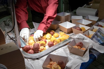 Regional cuisine was produced in massive amounts: 2,250 pounds of jambalaya, 4,350 pounds of shrimp, 1,350 pounds of corn, 1,350 pounds of potatoes, 3,200 pounds of grits, and 12,000 hush puppies.