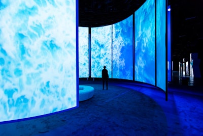 The Think Gallery showcased six of IBM’s projects using 18-foot-high digitally mapped video screens that surrounded visitors and allowed them to sit and think about what they were watching.