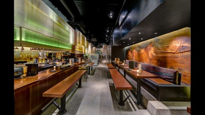 The newly renovated Sake Lounge boasts a modern and sleek decor.