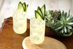 Tequila brand Patrón has two reduced-guilt cocktail ideas for January. The first is a cucumber-coconut margarita, made with Patrón Silver, coconut water, lime juice, simple syrup, and slices of cucumber.