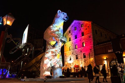 An installation that immediately draws attention is a 35-foot-tall polar bear. Long View, created by U.S.-based Don Kennell, is meant to inspire people to join the conversation about climate change. The polar bear, which is made from car hoods, is meant to symbolize the connection between carbon footprint and habitat loss.