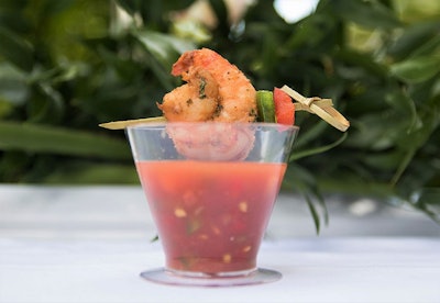 Gazpacho with Tomato, Mango and Shrimp