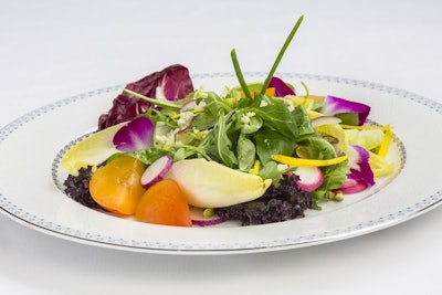 Greens with Fresh Apricot, Jewel Radish with Passion Fruit Vinaigrette