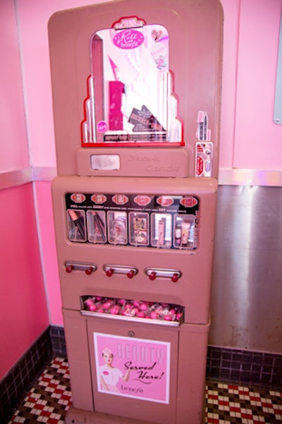 Vintage candy vending machines were repurposed and stocked with Benefit products.