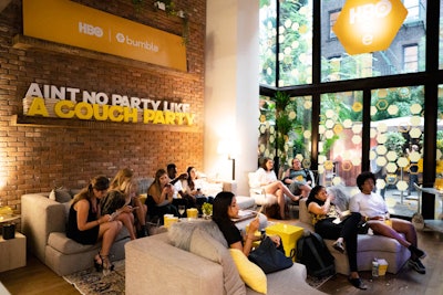 Bumble and HBO hosted an experience called “Stay Home to the Movies,” where guests watched exclusive HBO content in a comfy residential setting in New York.