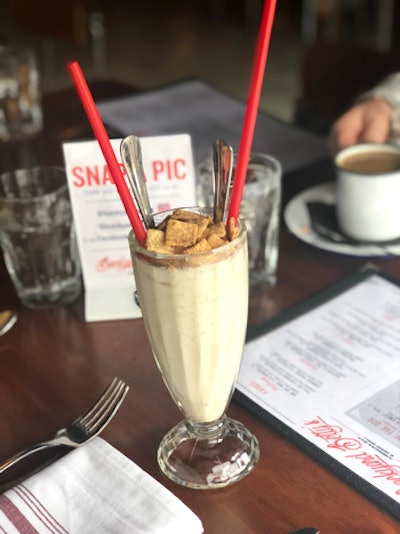 South Boston’s retro-theme Backyard Betty’s recently rolled out its own spin on brunch, which includes boozy adult cereal shakes. Each shake is priced at $12, with flavors like Fruity Pebbles made with Stoli Razz, Fruity Pebbles cereal, ice cream, and strawberry or Cinnamon Toast Crunch made with rye, Cinnamon Toast Crunch cereal, Rumchata, ice cream, and nutmeg.