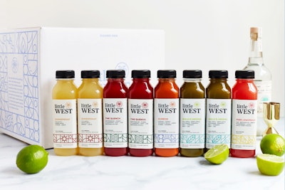 For a healthier cocktail party, Los Angeles-based juice brand Little West, formerly known as Clover Juice, has a new happy hour kit with five of its cold-pressed juices that pair well with champagne, vodka, and other spirits. The juices use locally sourced produce that keeps guests hydrated and hangover free thanks to no added sugar or preservatives. The kits cost $62 and can be shipped nationally; alcohol is sold separately.