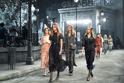 In December 2015, Chanel staged its annual Métiers d’Art runway show in Rome with a set depicting an old-world Paris neighborhood. The 'Paris in Rome 2015/16' collection was largely inspired by French actresses and Italian cinema. Lagerfeld’s relationship with Rome dates back to 1963, when he designed for Tiziani.