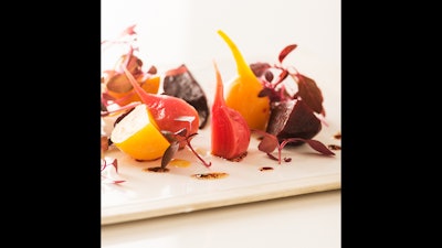 Oven Roasted Purple, Gold and Chiogga Beets – quality produce takes center stage at a Vegan station.