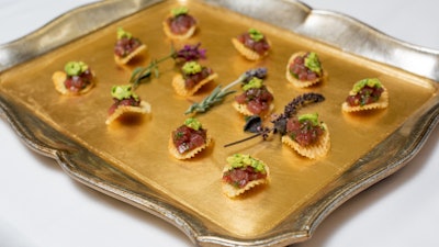 Tuna Crudo and Avocado on Potato Gaufrettes