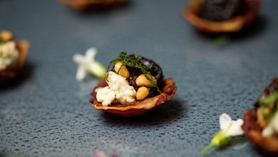 Figs, Toasted Pignoli, Mascarpone and Mint in Prosciutto Baskets