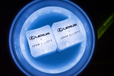 In a touch of whimsy, and to provide some illumination in the otherwise dark warehouse after-party, custom LED light-up ice cubes bore the logos of Lexus and John Elliott as a playful, and Instagrammable, nod to the event.