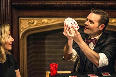 At the Palmer House Hilton in Chicago, guests can gather to watch magician Dennis Watkins perform classic sleight-of-hand, close-up magic and mentalism for an intimate crowd of about 40. Known as the Magic Parlour, the magic show takes place Friday nights at 7:30 and 9:30 p.m. and Saturdays at 4:30, 7:30, and 9:30 p.m. Tickets cost $79 and $89 and include wine, beer, and soft drink selections. The show is recommended for adults and kids 12 and older.