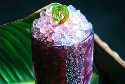 Los Angeles-based mixologists Cocktail Academy created drinks inspired by this year's Academy Awards nominees for Best Picture. The Black Panther cocktail, dubbed 'Vibranium,' features cognac, hibiscus-infused absinthe, fresh lime juice, sorrel-cherimoya syrup, and butterfly-pea-flower extract. Red sorrel and black lava salt are used as the garnish. Look for more Oscars-inspired drink ideas and other pre-Oscars coverage in BizBash in the coming weeks.
