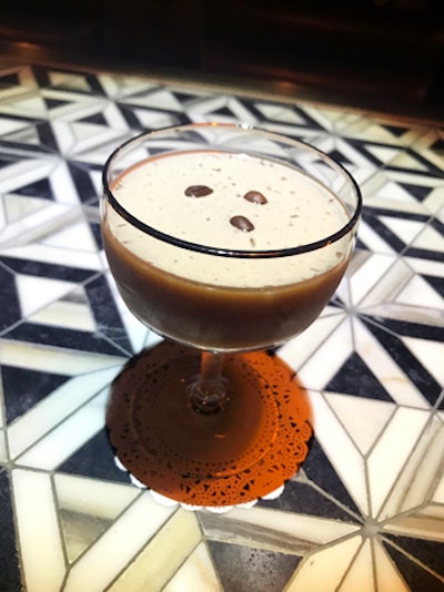 “The Better Barista” with Blackwell dark rum, Dorda sea salt caramel liqueur, espresso, simple syrup, and chocolate bitters, by F10 Catering in Palm Springs