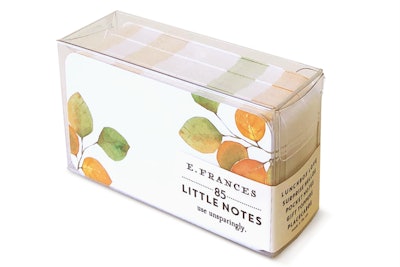 Newport, Rhode Island-based stationery company E. Frances Paper’s Little Notes allow planners and hosts to add a whimsical, watercolor-like touch to a seasonal party as place cards, gift tags, or simply as a word of thanks. The note cards are currently available in 41 styles, including seasonal themes; a box of 85 cards costs $14.