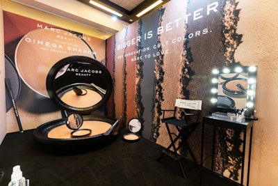 For the Marc Jacobs Beauty booth at the Sephora conference, larger-than-life compact mirrors and makeup brushes were flanked by enlarged images of the brand’s gel powder eyeshadow line. Kendo Brands oversaw the creative design and Blueprint Studios oversaw the buildout.